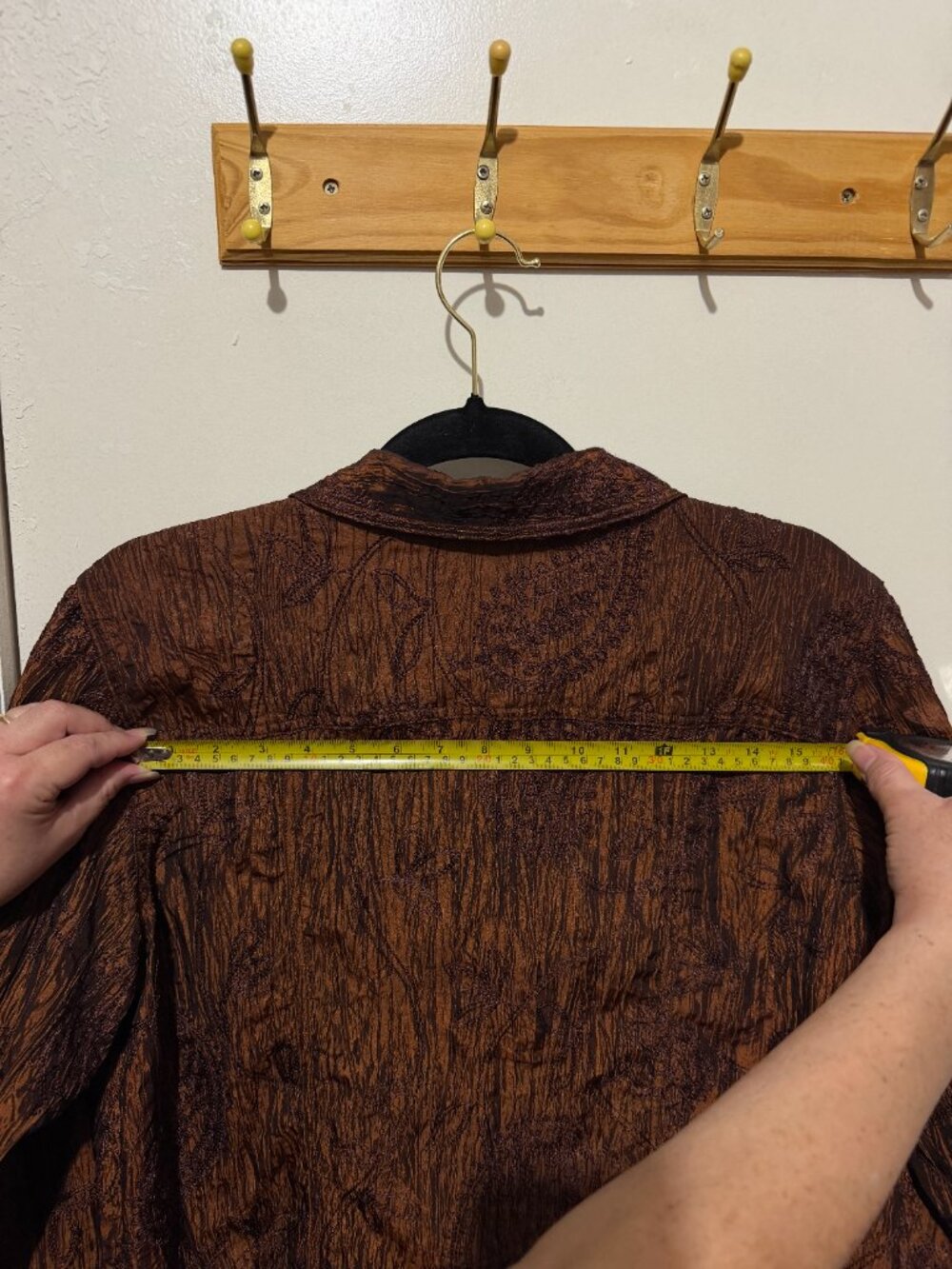 Coldwater Creek Metallic Copper / Bronze Crinkle Embroidered Button-Front Jacket - Picture 10 of 16